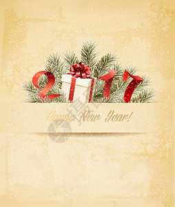 假日背景圣诞节树枝和礼物盒矢量图片