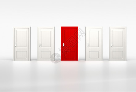 个和机会的概念白色背景门的一排色红图片