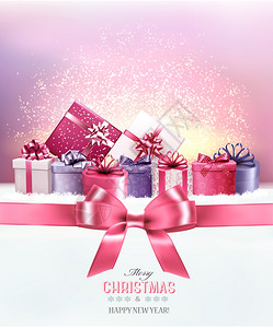 圣诞节假日背景带礼物盒和粉色弓矢量图片