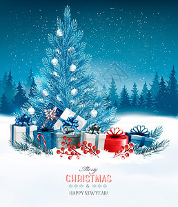 蓝色圣诞树和礼物图片