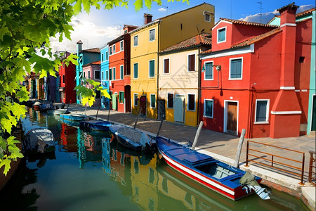 意大利威尼斯伯拉诺的船和彩色房屋图片