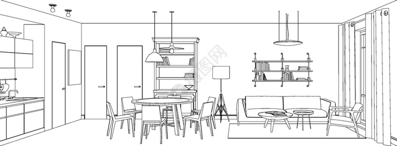 室内客厅的线条草图背景图片