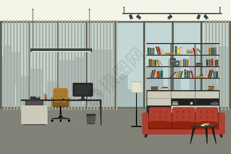 主任办公室采用平板风格有工作场所书架和休息区图片