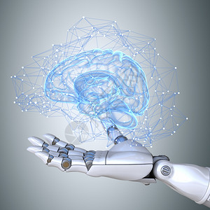 大脑思考机器人手握虚拟大脑计划背景