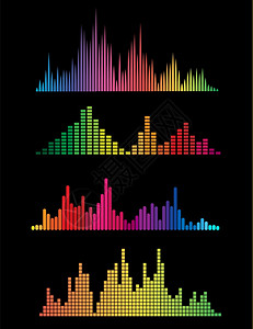 彩色音乐数字声波彩色音乐数字声波在黑色背景中分离矢量插图图片