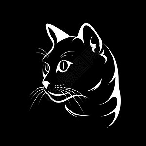 黑背景的猫脸设计矢量插图图片