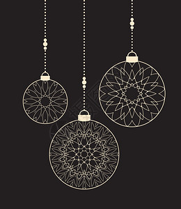 圣诞矢量球黑色背景的圣诞矢量球快乐卡图片