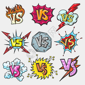 Versusdoodle设置VS战斗字母标志决签矢量插图图片