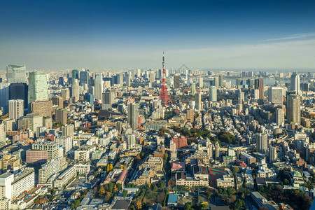 东京市风天线与日本东京塔的市风景图片