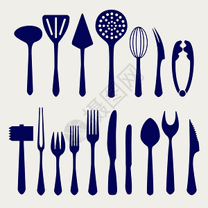 灰色背脊上的餐具图标灰色背脊上的叉子刀勺和其他餐具图标矢量插图片