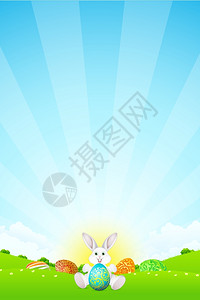 复活节假日背景带草蛋和兔子的复活节背景背景图片
