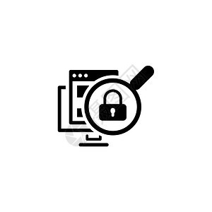 互联网安全图标平面设计个人电脑网页放大镜和挂锁的安全概念孤立的说明应用符号或UI元素图片