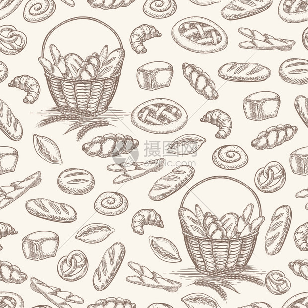 面包机产品无缝模式手绘面包机产品无缝模式矢量插图图片