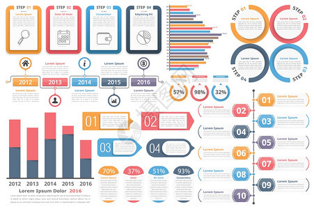 信息元素带有数字和文的物体条形图圆时间表带有百分数和文字的天体进程图矢量eps10插图背景图片
