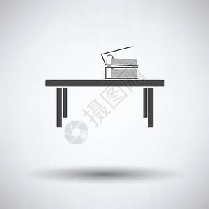灰色桌子灰色背景的办公室低表图标圆影矢量图示插画