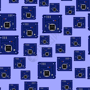 电路板无缝模式电路板无缝模式在蓝色背景上孤立计算机部分图片