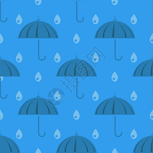 蓝背景的伞状和雨滴无缝模式伞状和雨滴无缝模式图片