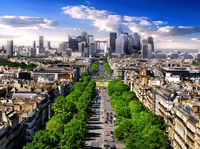 法国巴黎ArcdeTriomphhe的GrandeArme大道和现代地区防卫展望图片