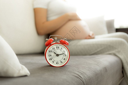 红色辣椒等待婴儿的概念针对孕妇的警报钟背景