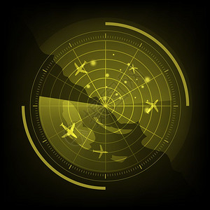 载有飞机和库存矢量的黄色雷达屏幕图片