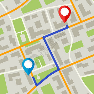 上标有夹子和蓝色的简单平坦地用街道来说明可重复的城市规划图片