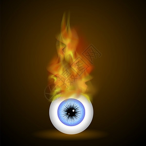 矢量燃烧蓝眼在黑暗背景上燃烧火焰矢量燃烧蓝色眼睛在火焰中燃烧图片