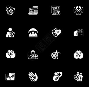 个人护理保险和医疗服务图标集平面设计单独说明生命和健康免疫符号个人和群体寿保险符号生命和心脏护理符号插画