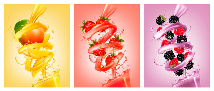 新鲜水果果汁广告矢量设计模板图片