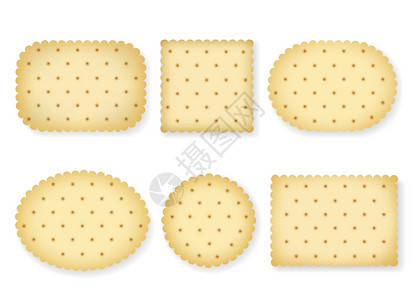 白上孤立的饼干白下孤立的饼干带有纹理的不同形状矢量卡通饼干图片