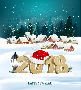 新年快乐2018年背景有礼物和圣诞老人矢量图片