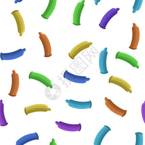 白色背景孤立的一组有色避孕套。图片