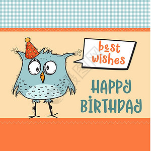 带滑的Doodle鸟的快乐生日卡矢量格式图片