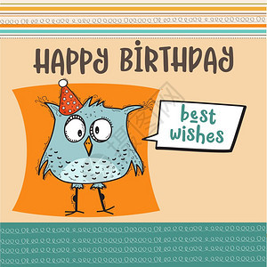 带滑的Doodle鸟的快乐生日卡矢量格式图片