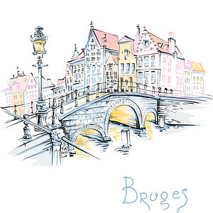 比利时布鲁日运河和与美丽的中世纪房屋桥梁图片