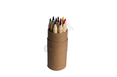 多彩铅笔在白色孤立背景的铅笔盒中彩色图片