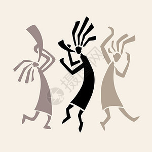 立体音乐家舞蹈人物原始艺术矢量插图图片
