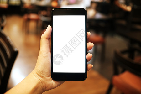 手握机电话空白复制间屏幕智能电话和技术概念的妇女图片