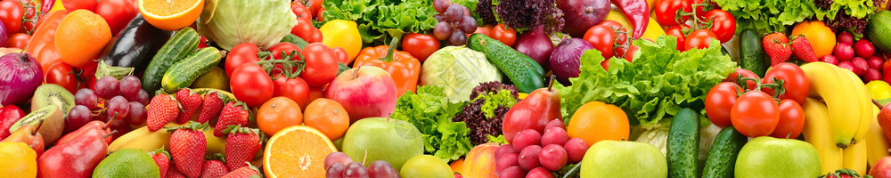 全景收集新鲜健康水果和蔬菜图片