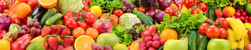 全景收集新鲜健康水果和蔬菜图片