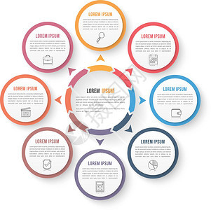 包含三个元素的圆形信息模板包含八个元素步骤或选项工作流程或图数据振动矢量eps10插图图片