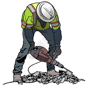 卡通安全锤使用充气锤的建筑工人背景