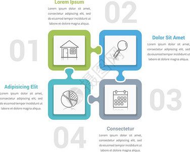 拼图包含四个选项的Infograph模板用拼图设计可以用作步骤进程工作流矢量eps10插图背景图片