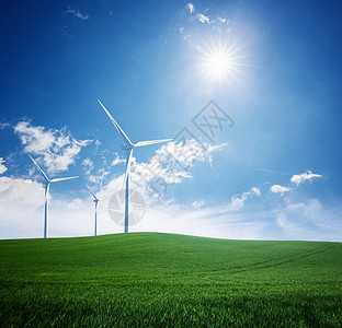 蓝天风力涡轮机绿地风力涡轮机和绿地图片