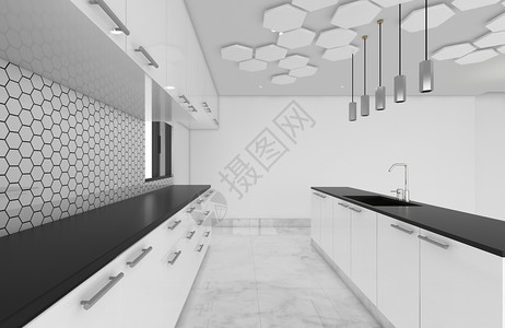 内阁厨房区设想3D提供模拟概念设计提供模拟概念设计插图图片