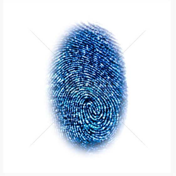 蓝指纹识别符号在白色背景技术概念中孤立蓝色指纹识别符号在白色背景技术概念中孤立图片