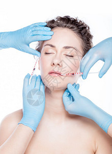 美学医有面部注射术的年轻美人反皮肤护理美容和整形外科概念多面部注射术的年轻女图片