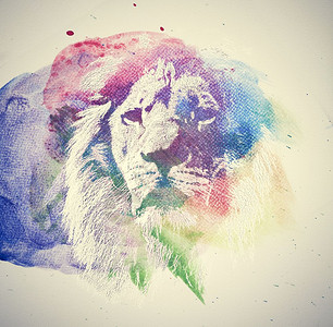 狮子水彩画摘要色艺术独特彩色艺术图片