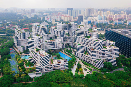 新加坡市和摩天大楼的互接公寓和摩天大楼现代建筑背景图片
