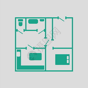 公寓平面图绿色的灰背景矢量插图图片