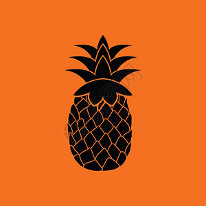 菠萝图标橙色背景黑矢量插图图片